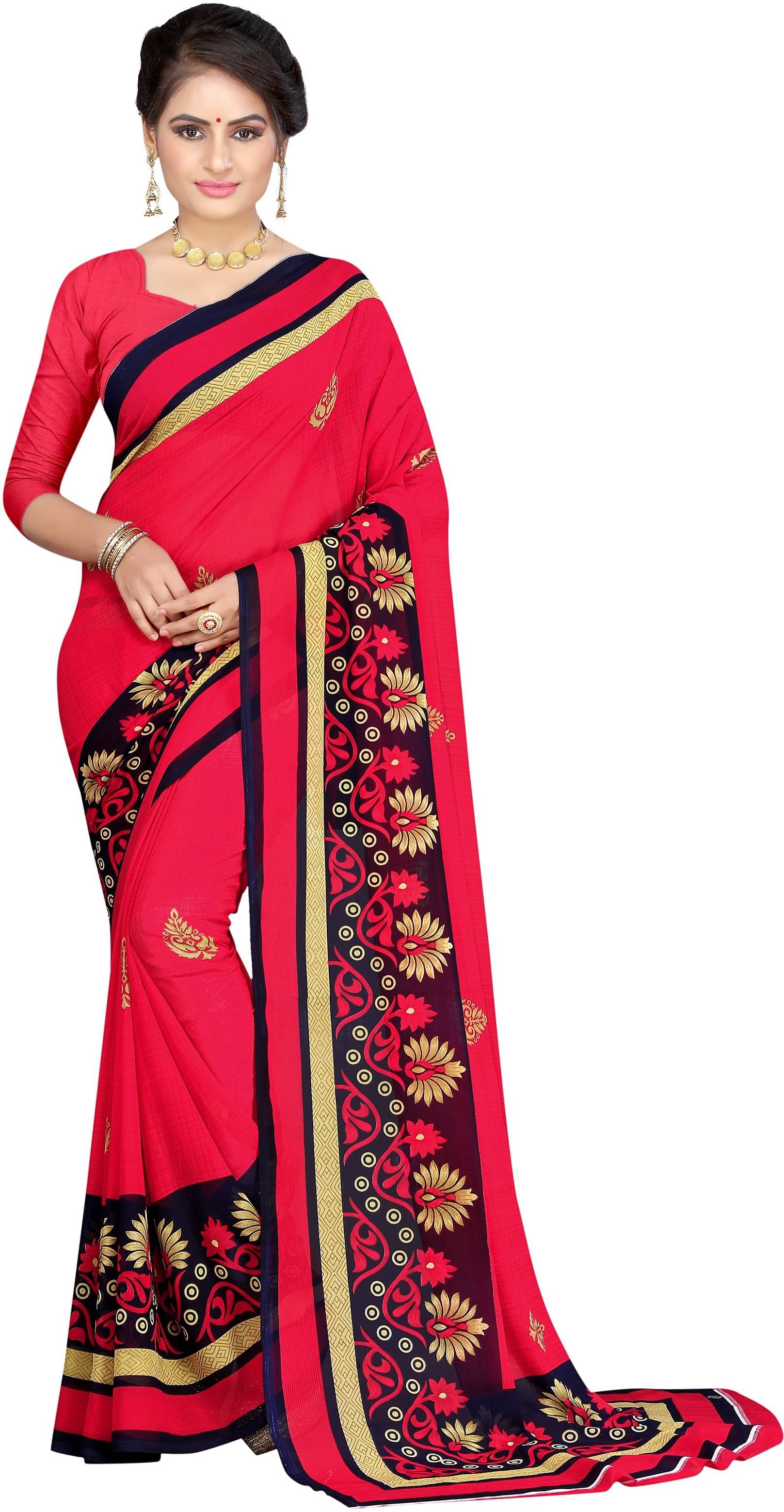 LEELAVATI Georgette Printed Saree With Unstitched Blouse Piece ( Red ) LEELAVATI Georgette Printed Saree With Unstitched Blouse Piece ( Red )