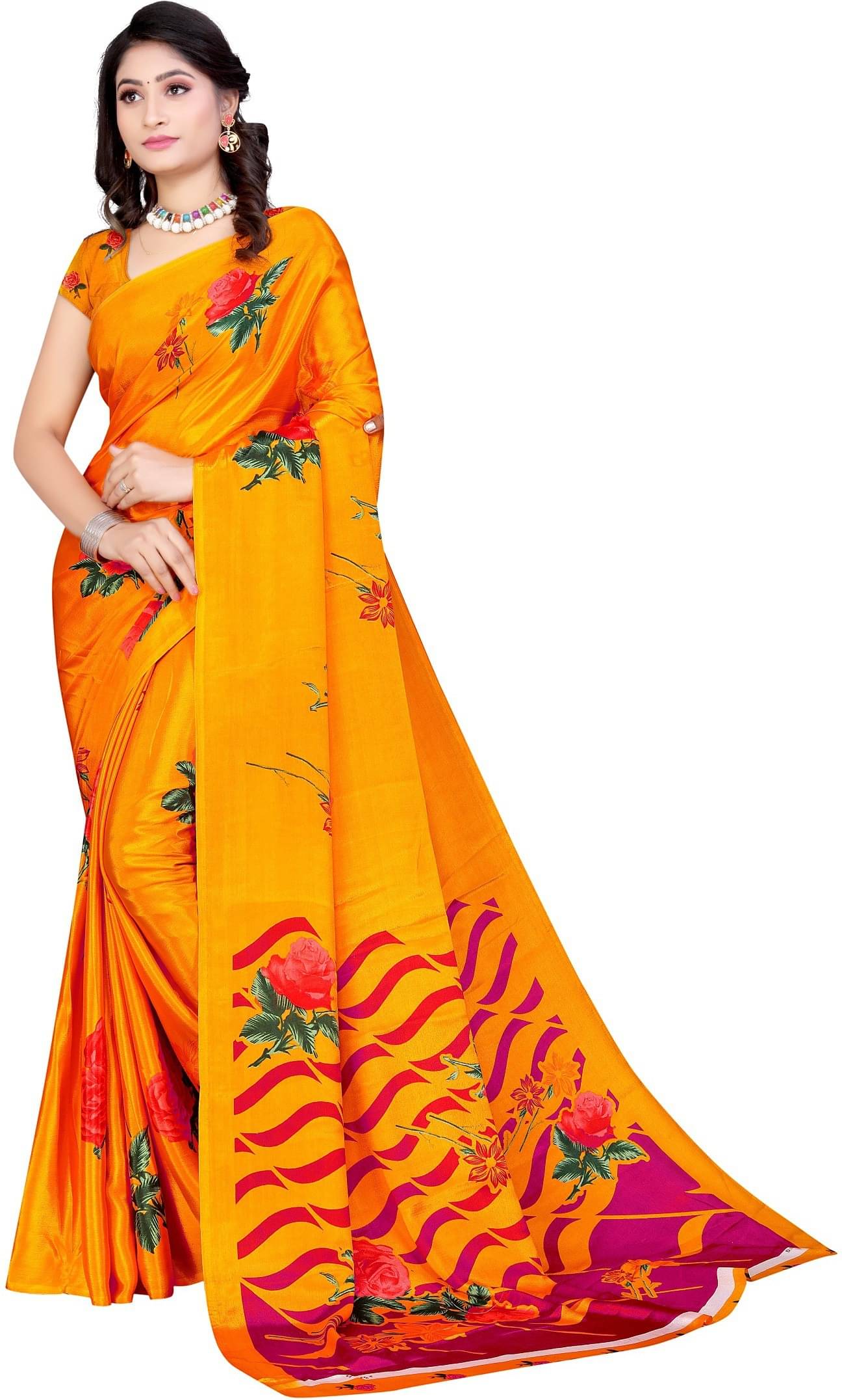     			LEELAVATI Crepe Printed Saree With Unstitched Blouse Piece ( Yellow )