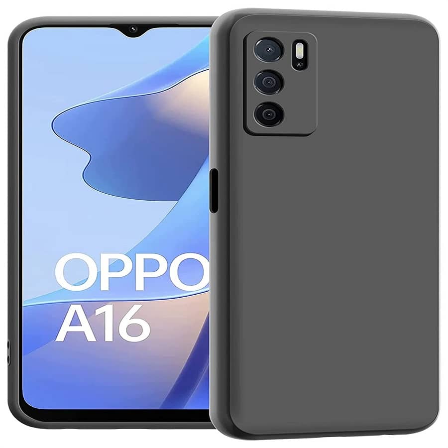 ZAMN - Black Silicon Plain Cases Compatible For Oppo A16 ( Pack of 1 )