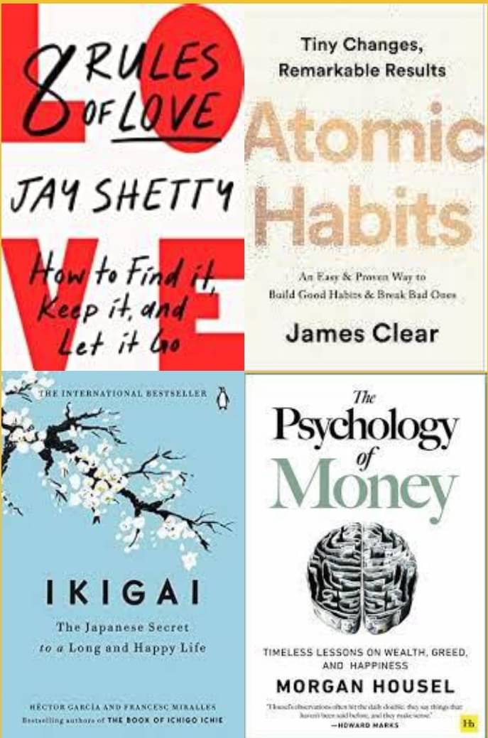     			8 Rules of Love + Think Like A Monk + Ikigai + The Psychology of Money