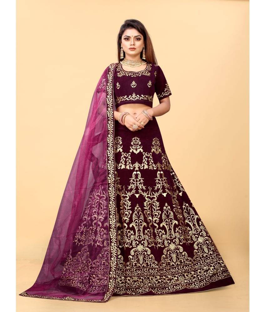 Apnisha Maroon Velvet Circular Semi Stitched Lehenga     			Apnisha Maroon Velvet Circular Semi Stitched Lehenga