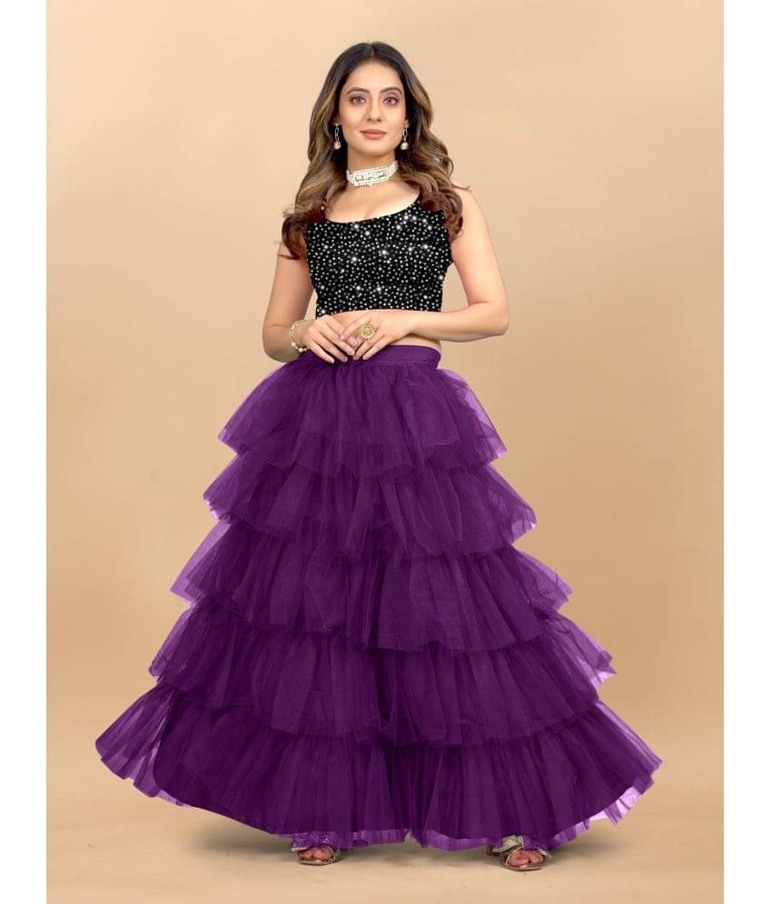     			Apnisha Purple Net Circular Semi Stitched Lehenga