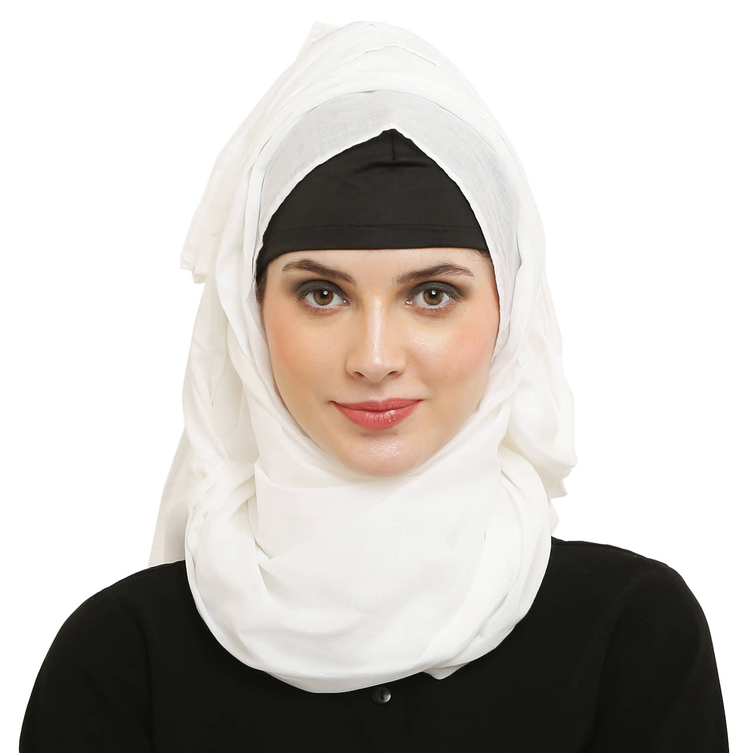 Evelia White Cotton Stitched Hijab - Single