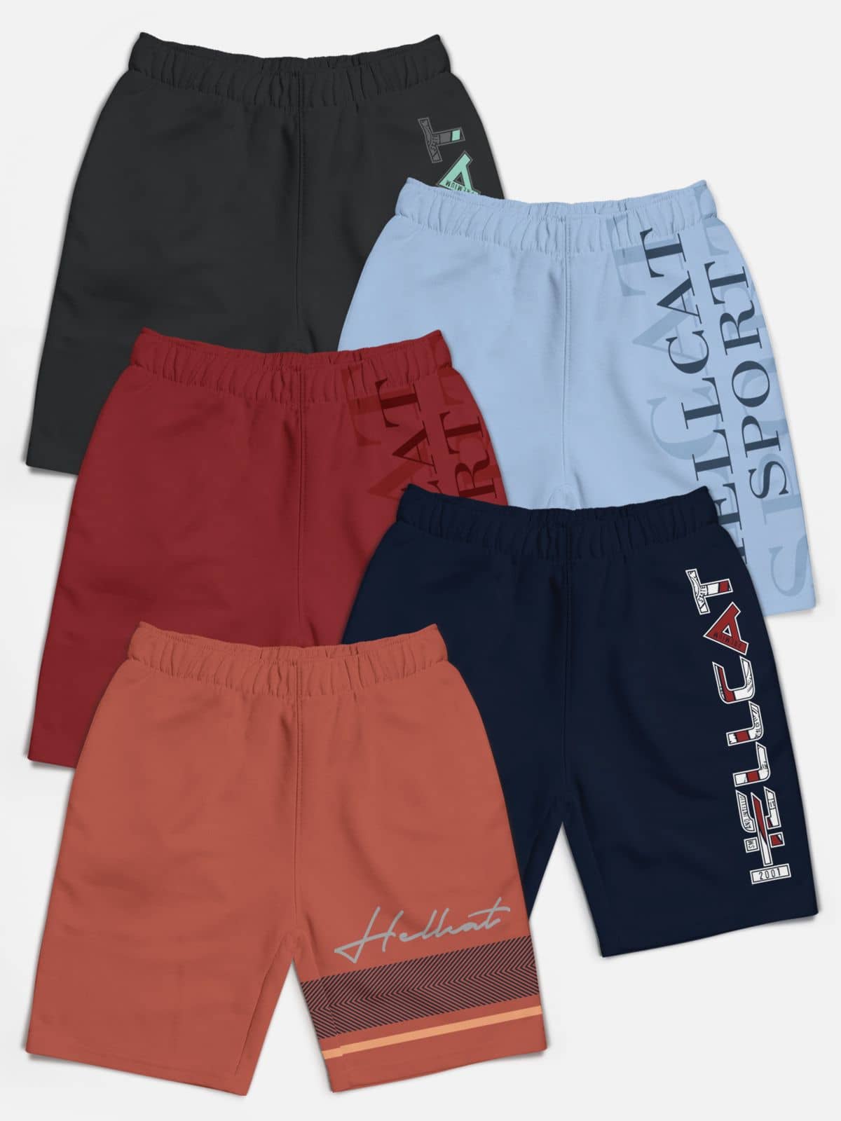 HELLCAT Pack of 5 Cotton Blend Shorts For Boys ( Multi Color ) - Shorts | Buy online on ZillyBuy