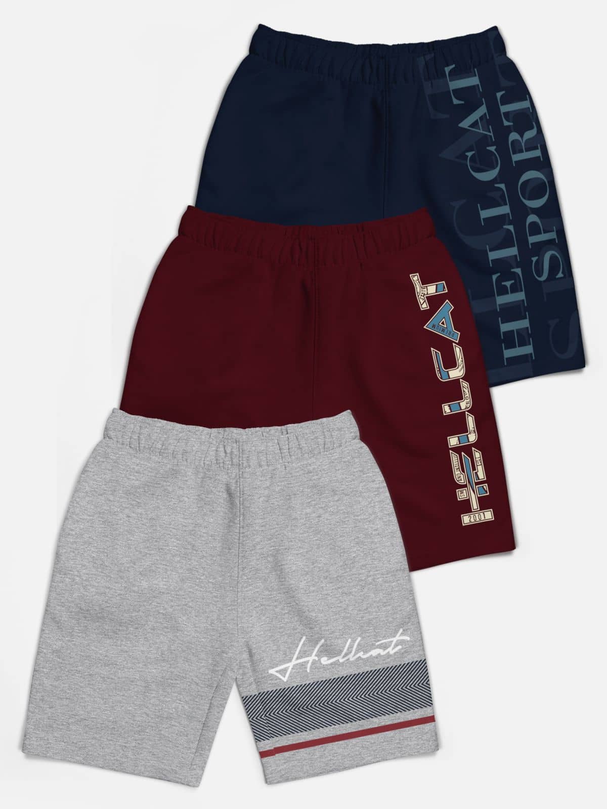 HELLCAT Pack of 3 Cotton Blend Shorts For Boys ( Multi Color ) - Shorts | Buy online on ZillyBuy