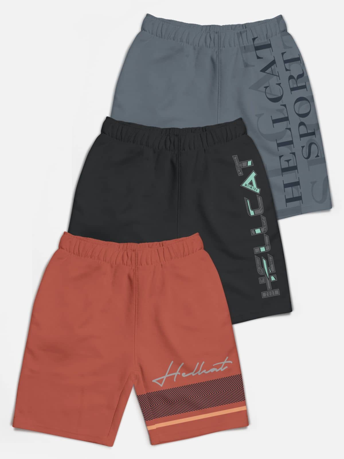 HELLCAT Pack of 3 Cotton Blend Shorts For Boys ( Multi Color ) - Shorts | Buy online on ZillyBuy