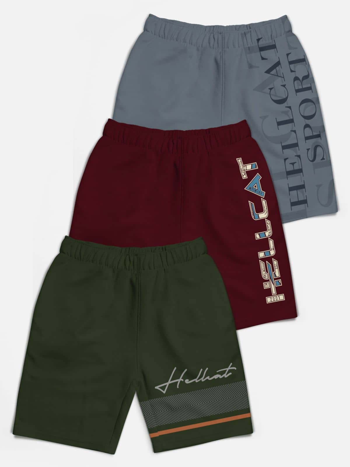 HELLCAT Pack of 3 Cotton Blend Shorts For Boys ( Multi Color ) - Shorts | Buy online on ZillyBuy