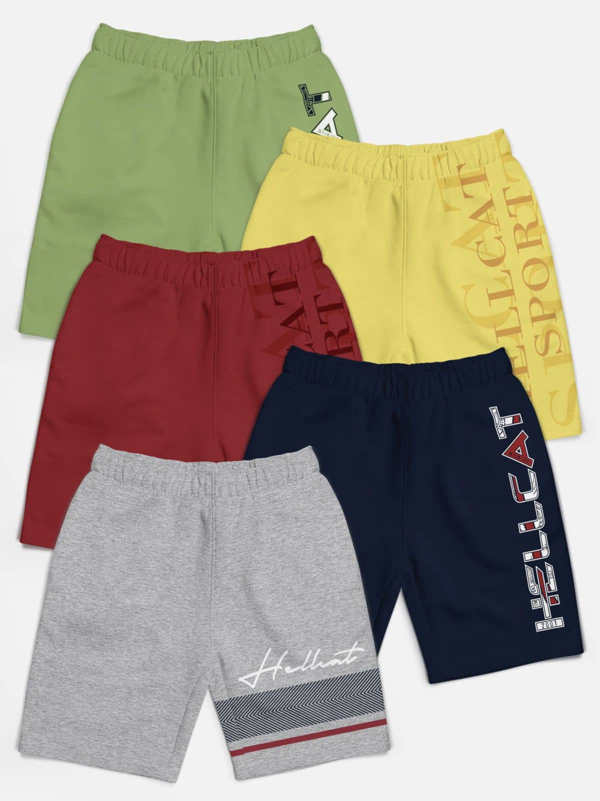 HELLCAT Pack of 5 Cotton Blend Shorts For Boys ( Multi Color ) - Shorts | Buy online on ZillyBuy