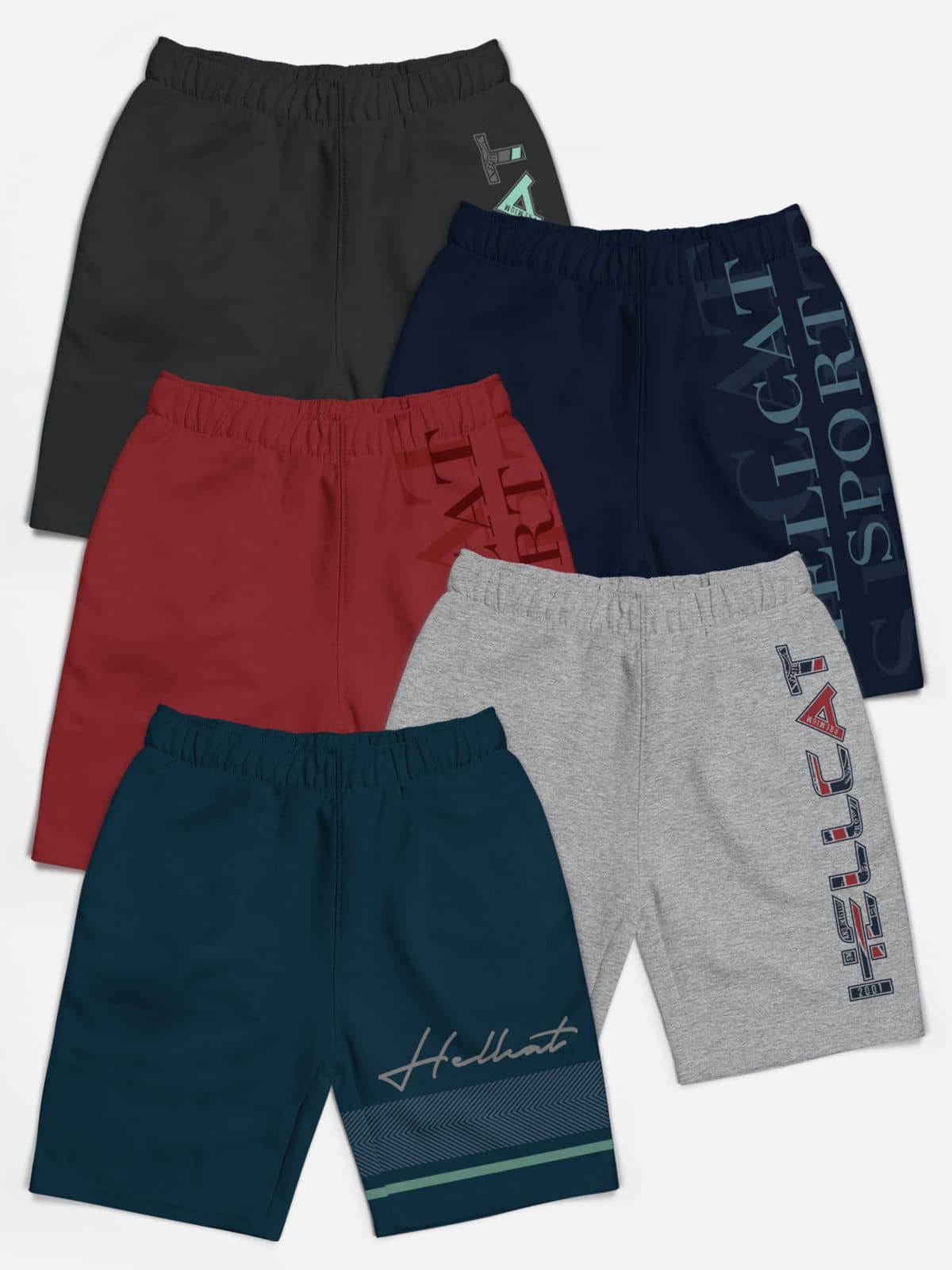 HELLCAT Pack of 5 Cotton Blend Shorts For Boys ( Multicolor ) - Shorts | Buy online on ZillyBuy