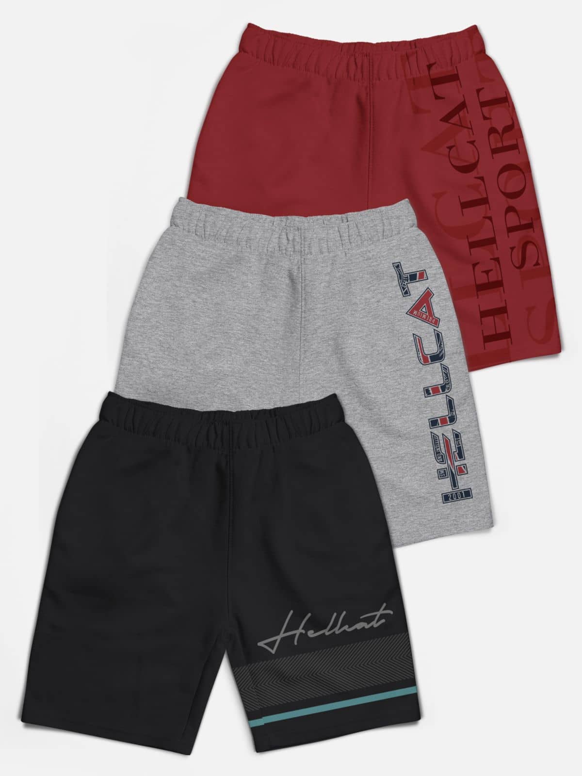 HELLCAT Pack of 3 Cotton Blend Shorts For Boys ( Multicolor ) - Shorts | Buy online on ZillyBuy