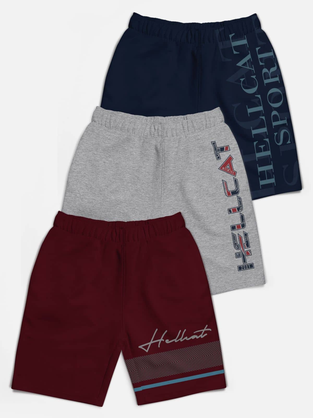 HELLCAT Pack of 3 Cotton Blend Shorts For Boys ( Multicolor ) - Shorts | Buy online on ZillyBuy