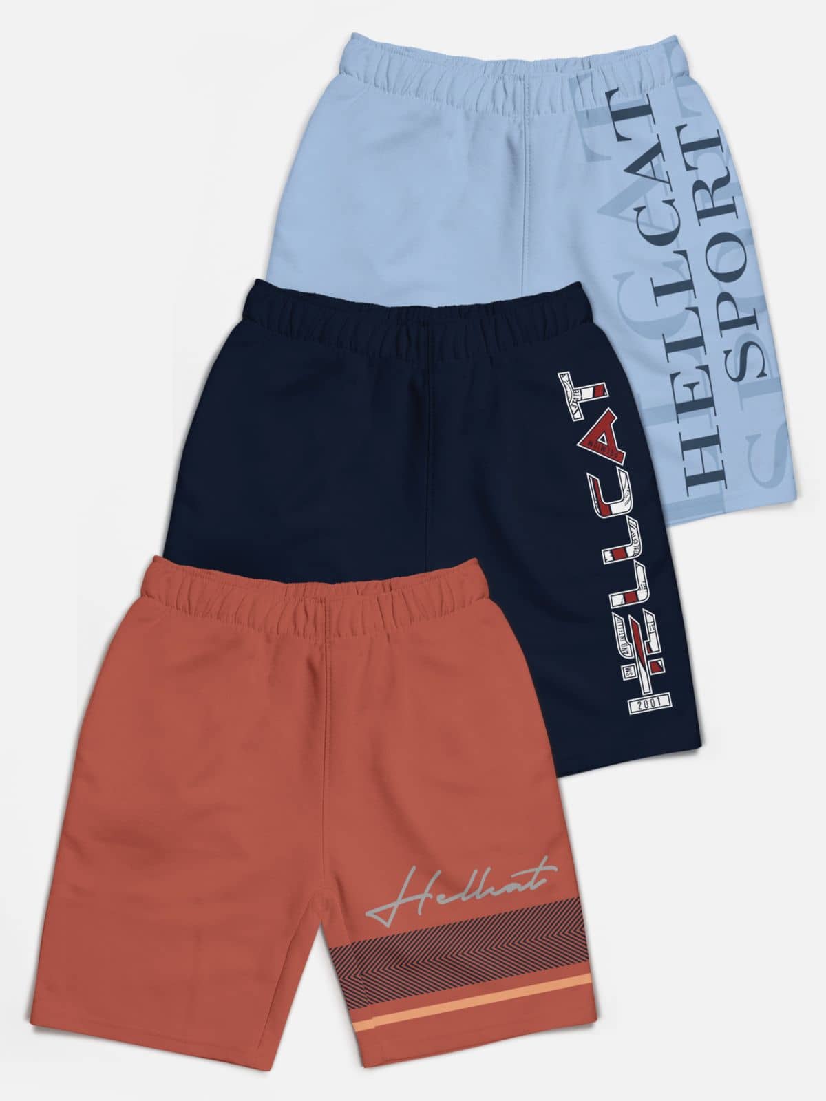 HELLCAT Pack of 3 Cotton Blend Shorts For Boys ( Multicolor ) - Shorts | Buy online on ZillyBuy