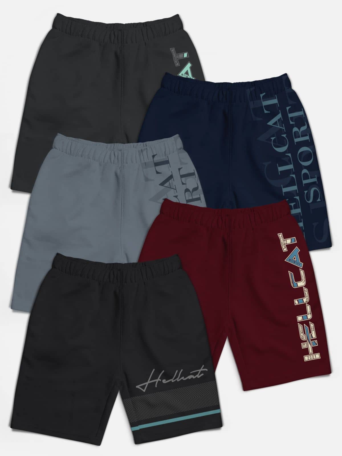 HELLCAT Pack of 5 Cotton Blend Shorts For Boys ( Multicolor ) - Shorts | Buy online on ZillyBuy