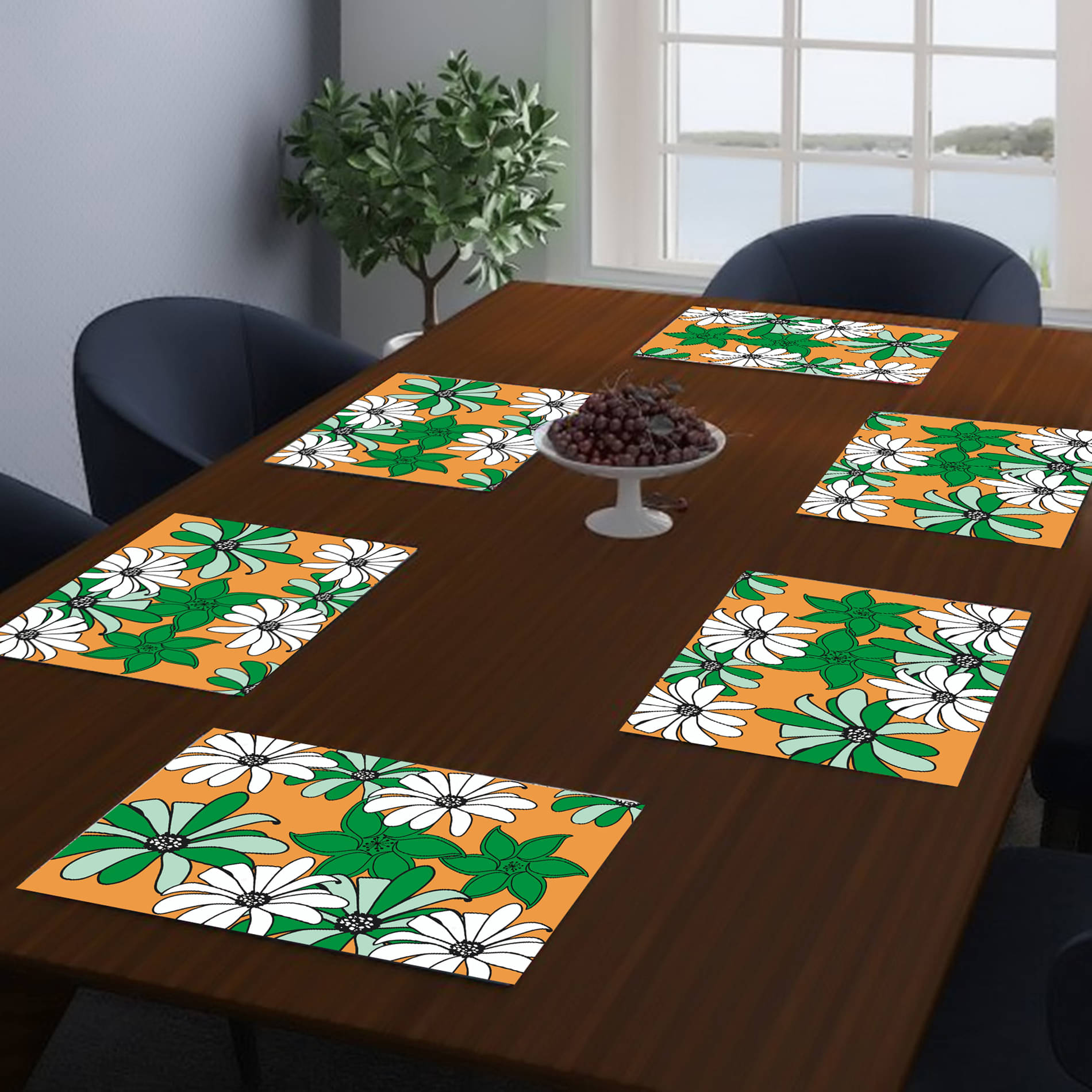 PVC Floral Rectangle Table Mats (44 cm x 29 cm) Pack of 6 - Green     			PVC Floral Rectangle Table Mats (44 cm x 29 cm) Pack of 6 - Green