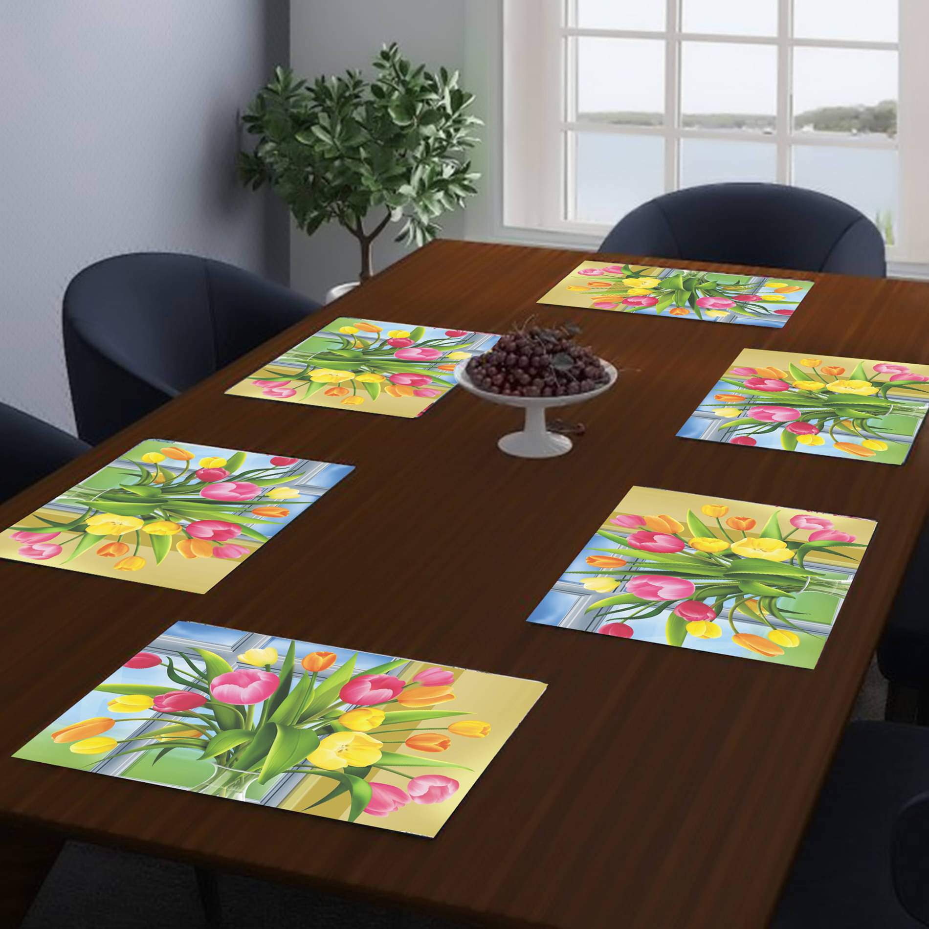     			PVC Floral Rectangle Table Mats (44 cm x 29 cm) Pack of 6 - Green