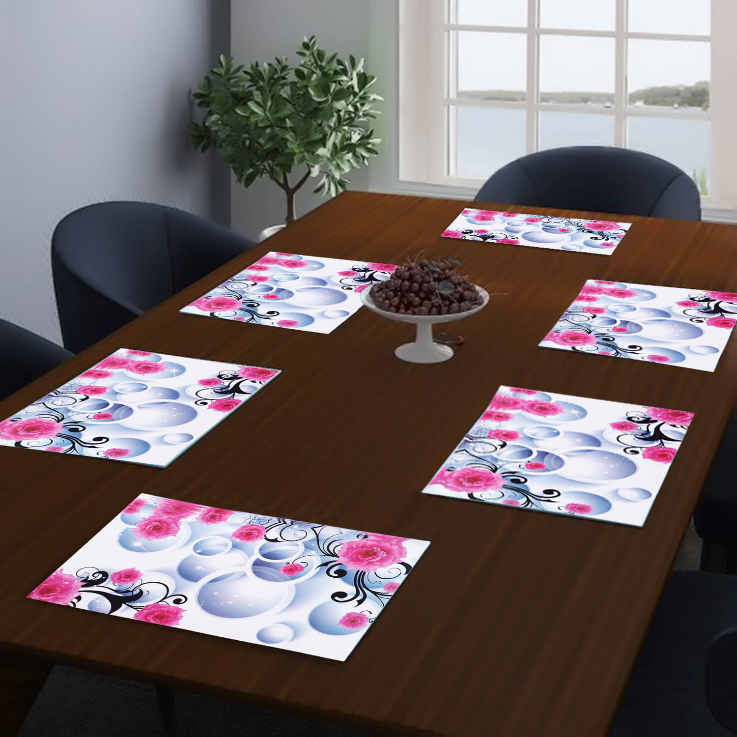PVC Geometric Rectangle Table Mats (45 cm x 30 cm) Pack of 6 - Pink PVC Geometric Rectangle Table Mats (45 cm x 30 cm) Pack of 6 - Pink