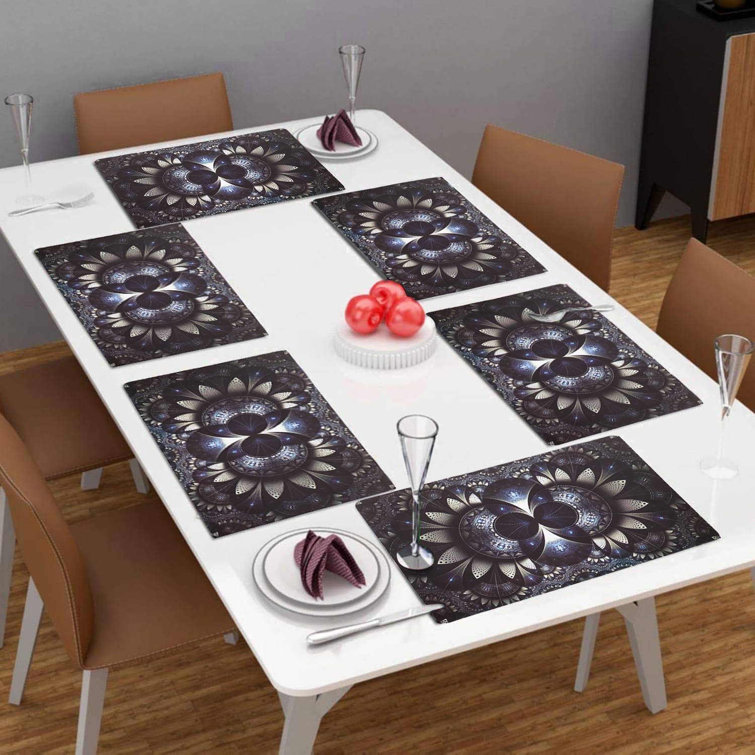 PVC Graphic Rectangle Table Mats (45 cm x 30 cm) Pack of 6 - Black PVC Graphic Rectangle Table Mats (45 cm x 30 cm) Pack of 6 - Black