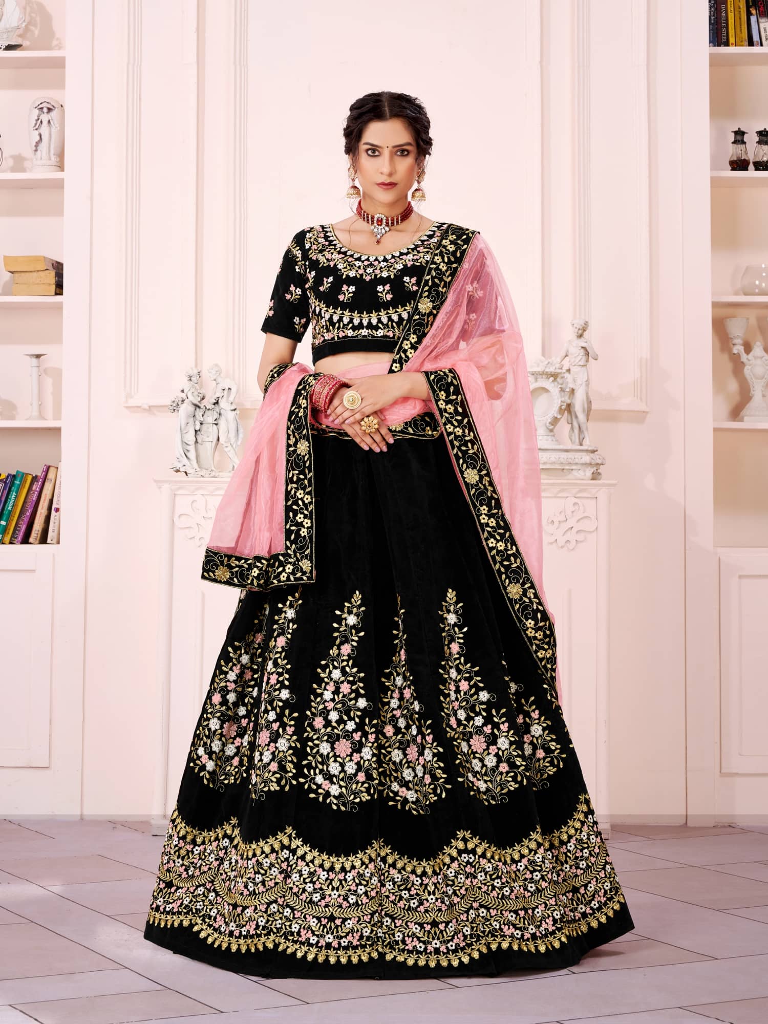 Velvet Lehenga Snapdeal Wedding Lehenga Choli JULEE Blue Velvet