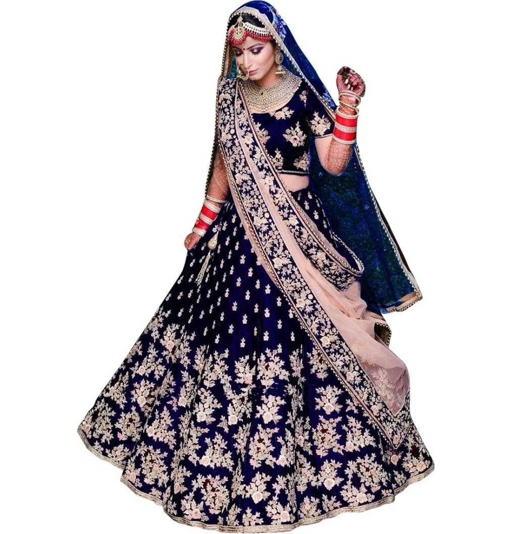     			JULEE Blue Velvet Chaniya Choli Semi Stitched Lehenga