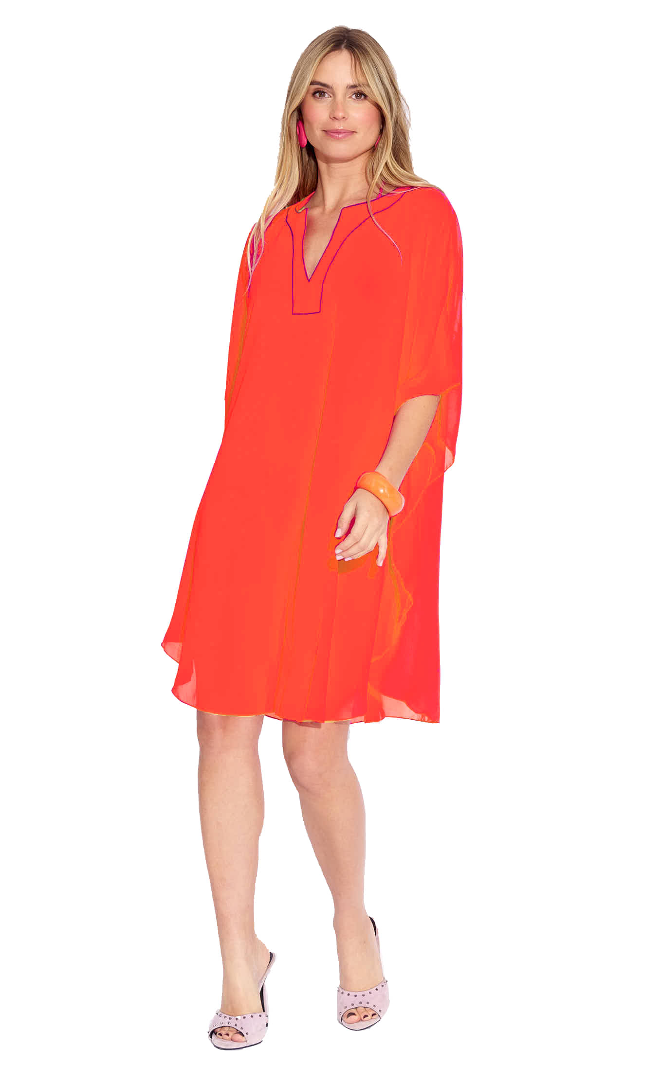 SUN-ROSE FASHIONS Georgette Orange Beach Dresses - SUN-ROSE FASHIONS Georgette Orange Beach Dresses -
