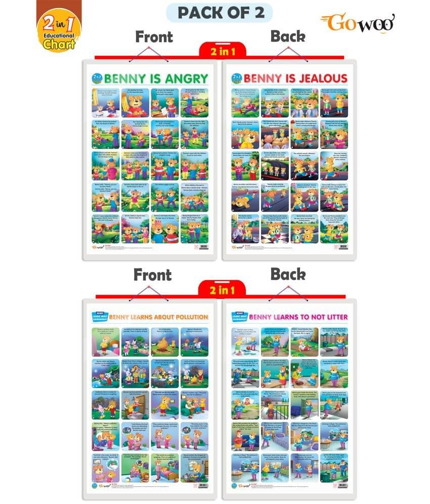 Set of 2 |2 IN 1 BENNY IS ANGRY AND BENNY IS JEALOUS and 2 IN 1 BENNY LEARNS ABOUT POLLUTION AND BENNY LEARNS NOT TO LITTER Early Learning Educational Charts for Kids | Set of 2 |2 IN 1 BENNY IS ANGRY AND BENNY IS JEALOUS and 2 IN 1 BENNY LEARNS ABOUT POLLUTION AND BENNY LEARNS NOT TO LITTER Early Learning Educational Charts for Kids |