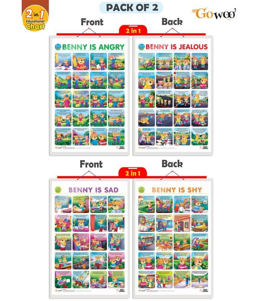 Set of 2 |2 IN 1 BENNY IS ANGRY AND BENNY IS JEALOUS and 2 IN 1 BENNY IS SAD AND BENNY IS SHY Early Learning Educational Charts for Kids | Set of 2 |2 IN 1 BENNY IS ANGRY AND BENNY IS JEALOUS and 2 IN 1 BENNY IS SAD AND BENNY IS SHY Early Learning Educational Charts for Kids |