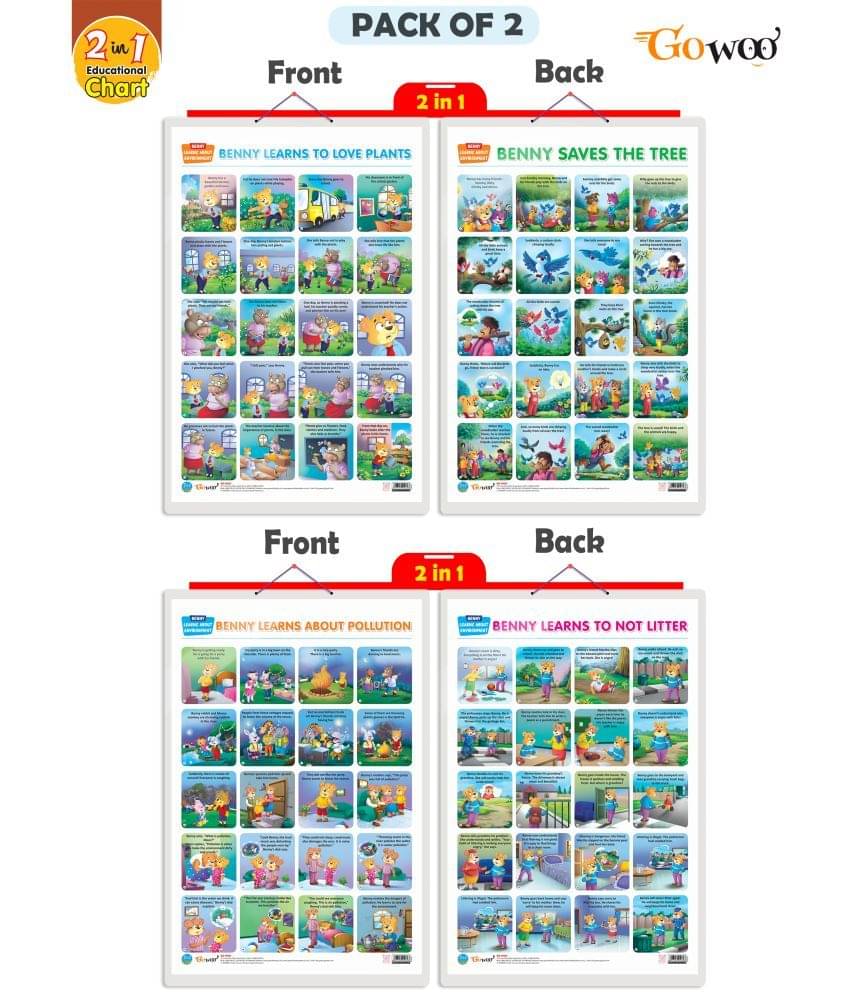 Set of 2 | 2 IN 1 BENNY LEARNS TO LOVE PLANTS AND BENNY SAVES THE TREE and 2 IN 1 BENNY LEARNS ABOUT POLLUTION AND BENNY LEARNS NOT TO LITTER Early Learning Educational Charts for Kids Set of 2 | 2 IN 1 BENNY LEARNS TO LOVE PLANTS AND BENNY SAVES THE TREE and 2 IN 1 BENNY LEARNS ABOUT POLLUTION AND BENNY LEARNS NOT TO LITTER Early Learning Educational Charts for Kids