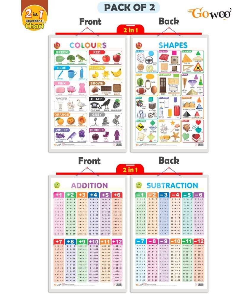 Set of 2 | 2 IN 1 COLOURS AND SHAPES and 2 IN 1 ADDITION AND SUBTRACTION Early Learning Educational Charts for Kids | 20"X30" inch |Non-Tearable and Waterproof | Double Sided Laminated | Perfect for Homeschooling, Kindergarten and Nursery Students Set of 2 | 2 IN 1 COLOURS AND SHAPES and 2 IN 1 ADDITION AND SUBTRACTION Early Learning Educational Charts for Kids | 20"X30" inch |Non-Tearable and Waterproof | Double Sided Laminated | Perfect for Homeschooling, Kindergarten and Nursery Students