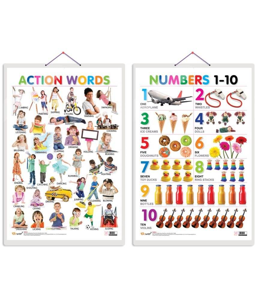 Set of 2 Action Words and Numbers 1-10 Early Learning Educational Charts for Kids | 20"X30" inch |Non-Tearable and Waterproof | Double Sided Laminated | Perfect for Homeschooling, Kindergarten and Nursery Students Set of 2 Action Words and Numbers 1-10 Early Learning Educational Charts for Kids | 20"X30" inch |Non-Tearable and Waterproof | Double Sided Laminated | Perfect for Homeschooling, Kindergarten and Nursery Students