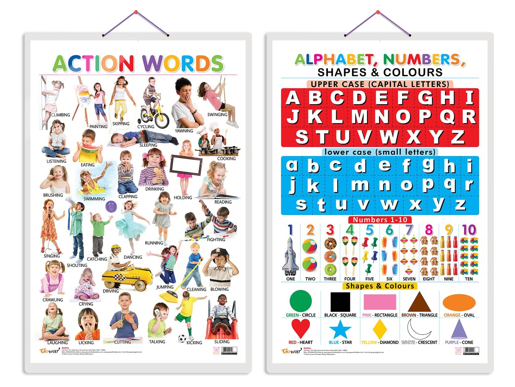     			Set of 2 Action Words and Alphabet, Numbers, Shapes & Colours Early Learning Educational Charts for Kids | 20"X30" inch |Non-Tearable and Waterproof | Double Sided Laminated | Perfect for Homeschooling, Kindergarten and Nursery Students