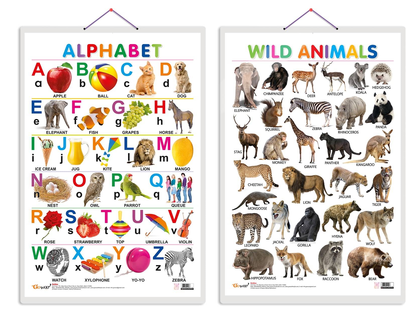 Set of 2 Alphabet and Wild Animals Early Learning Educational Charts for Kids | 20"X30" inch |Non-Tearable and Waterproof | Double Sided Laminated | Perfect for Homeschooling, Kindergarten and Nursery Students Set of 2 Alphabet and Wild Animals Early Learning Educational Charts for Kids | 20"X30" inch |Non-Tearable and Waterproof | Double Sided Laminated | Perfect for Homeschooling, Kindergarten and Nursery Students