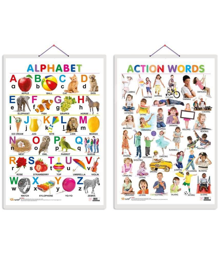 Set of 2 Alphabet and Action Words Early Learning Educational Charts for Kids | 20"X30" inch |Non-Tearable and Waterproof | Double Sided Laminated | Perfect for Homeschooling, Kindergarten and Nursery Students Set of 2 Alphabet and Action Words Early Learning Educational Charts for Kids | 20"X30" inch |Non-Tearable and Waterproof | Double Sided Laminated | Perfect for Homeschooling, Kindergarten and Nursery Students