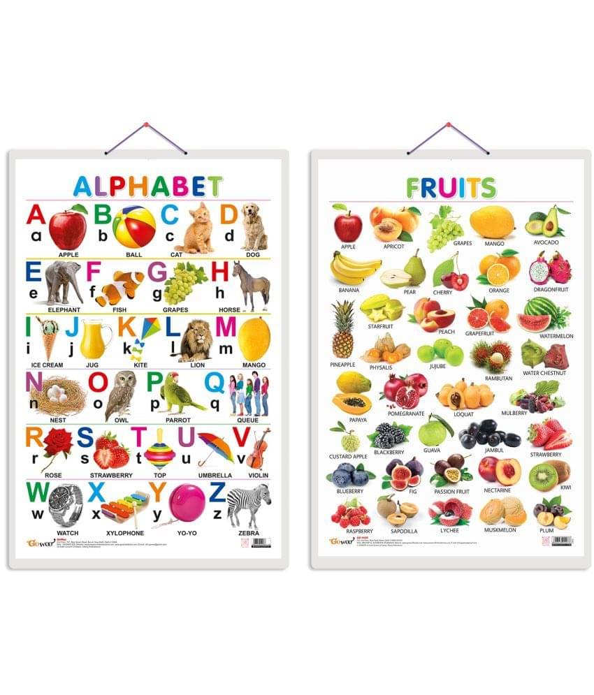 Set of 2 Alphabet and Fruits Early Learning Educational Charts for Kids | 20"X30" inch |Non-Tearable and Waterproof | Double Sided Laminated | Perfect for Homeschooling, Kindergarten and Nursery Students Set of 2 Alphabet and Fruits Early Learning Educational Charts for Kids | 20"X30" inch |Non-Tearable and Waterproof | Double Sided Laminated | Perfect for Homeschooling, Kindergarten and Nursery Students