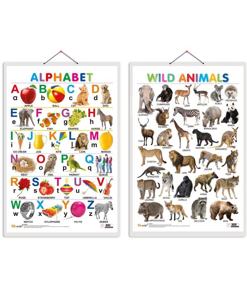 Set of 2 Alphabet and Wild Animals Early Learning Educational Charts for Kids | 20"X30" inch |Non-Tearable and Waterproof | Double Sided Laminated | Perfect for Homeschooling, Kindergarten and Nursery Students Set of 2 Alphabet and Wild Animals Early Learning Educational Charts for Kids | 20"X30" inch |Non-Tearable and Waterproof | Double Sided Laminated | Perfect for Homeschooling, Kindergarten and Nursery Students