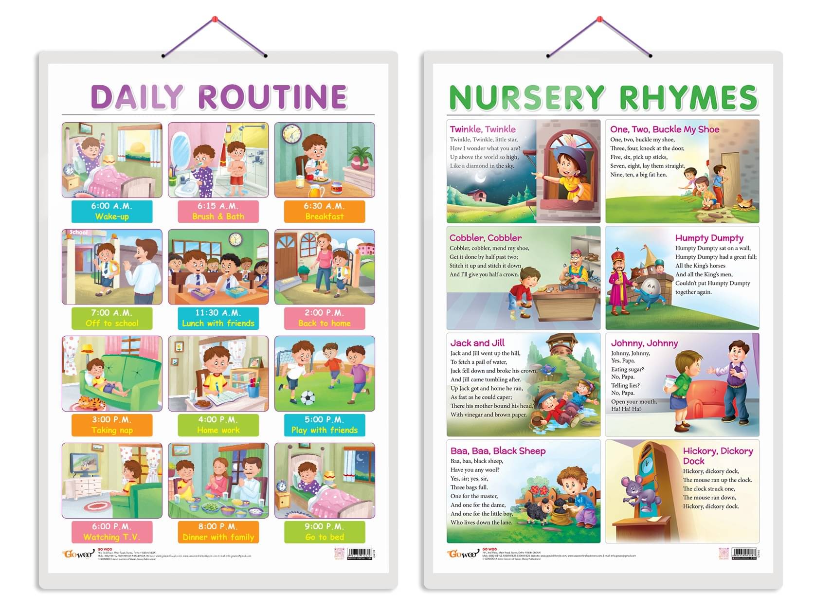 Set of 2 DAILY ROUTINE and NURSERY RHYMES Early Learning Educational Charts for Kids | 20"X30" inch |Non-Tearable and Waterproof | Double Sided Laminated | Perfect for Homeschooling, Kindergarten and Nursery Students Set of 2 DAILY ROUTINE and NURSERY RHYMES Early Learning Educational Charts for Kids | 20"X30" inch |Non-Tearable and Waterproof | Double Sided Laminated | Perfect for Homeschooling, Kindergarten and Nursery Students