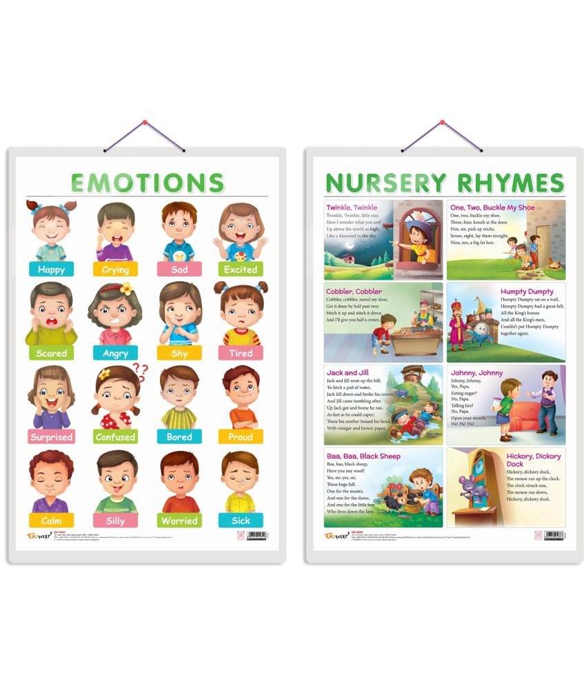 Set of 2 EMOTIONS and NURSERY RHYMES Early Learning Educational Charts for Kids | 20"X30" inch |Non-Tearable and Waterproof | Double Sided Laminated | Perfect for Homeschooling, Kindergarten and Nursery Students Set of 2 EMOTIONS and NURSERY RHYMES Early Learning Educational Charts for Kids | 20"X30" inch |Non-Tearable and Waterproof | Double Sided Laminated | Perfect for Homeschooling, Kindergarten and Nursery Students
