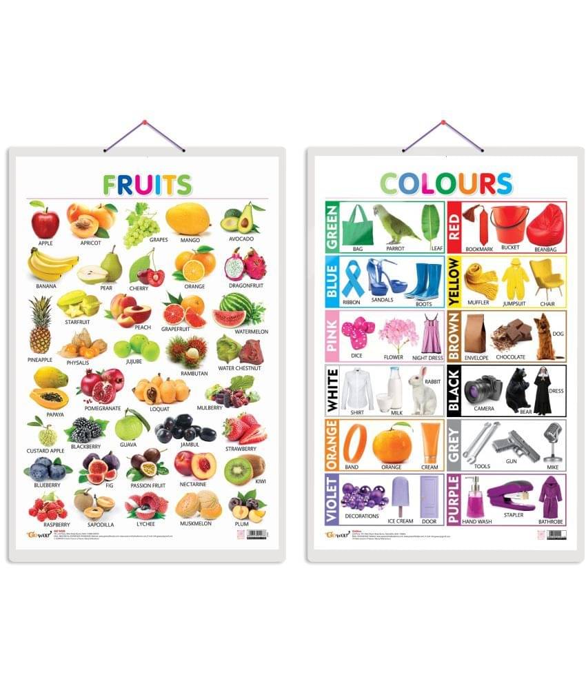     			Set of 2 Fruits and Colours Early Learning Educational Charts for Kids | 20"X30" inch |Non-Tearable and Waterproof | Double Sided Laminated | Perfect for Homeschooling, Kindergarten and Nursery Students