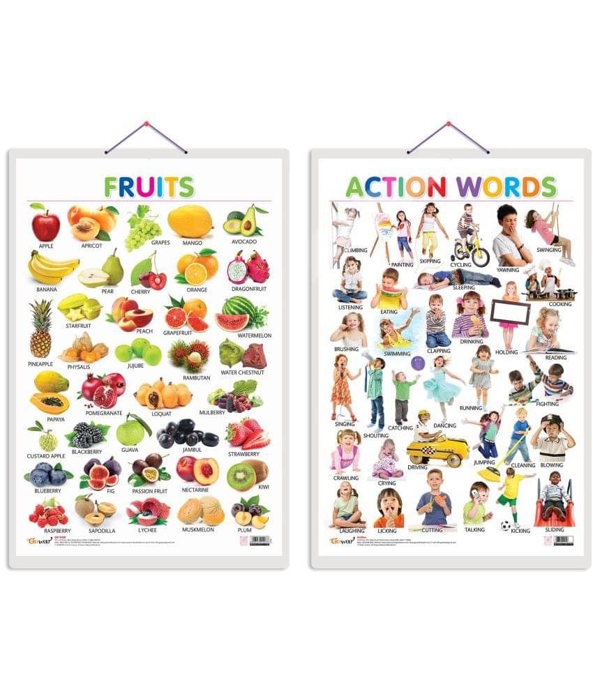 Set of 2 Fruits and Action Words Early Learning Educational Charts for Kids | 20"X30" inch |Non-Tearable and Waterproof | Double Sided Laminated | Perfect for Homeschooling, Kindergarten and Nursery Students Set of 2 Fruits and Action Words Early Learning Educational Charts for Kids | 20"X30" inch |Non-Tearable and Waterproof | Double Sided Laminated | Perfect for Homeschooling, Kindergarten and Nursery Students