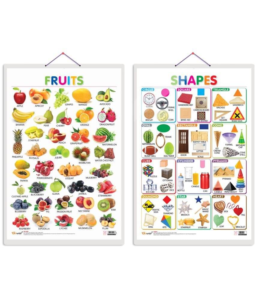 Set of 2 Fruits and Shapes Early Learning Educational Charts for Kids | 20"X30" inch |Non-Tearable and Waterproof | Double Sided Laminated | Perfect for Homeschooling, Kindergarten and Nursery Students Set of 2 Fruits and Shapes Early Learning Educational Charts for Kids | 20"X30" inch |Non-Tearable and Waterproof | Double Sided Laminated | Perfect for Homeschooling, Kindergarten and Nursery Students