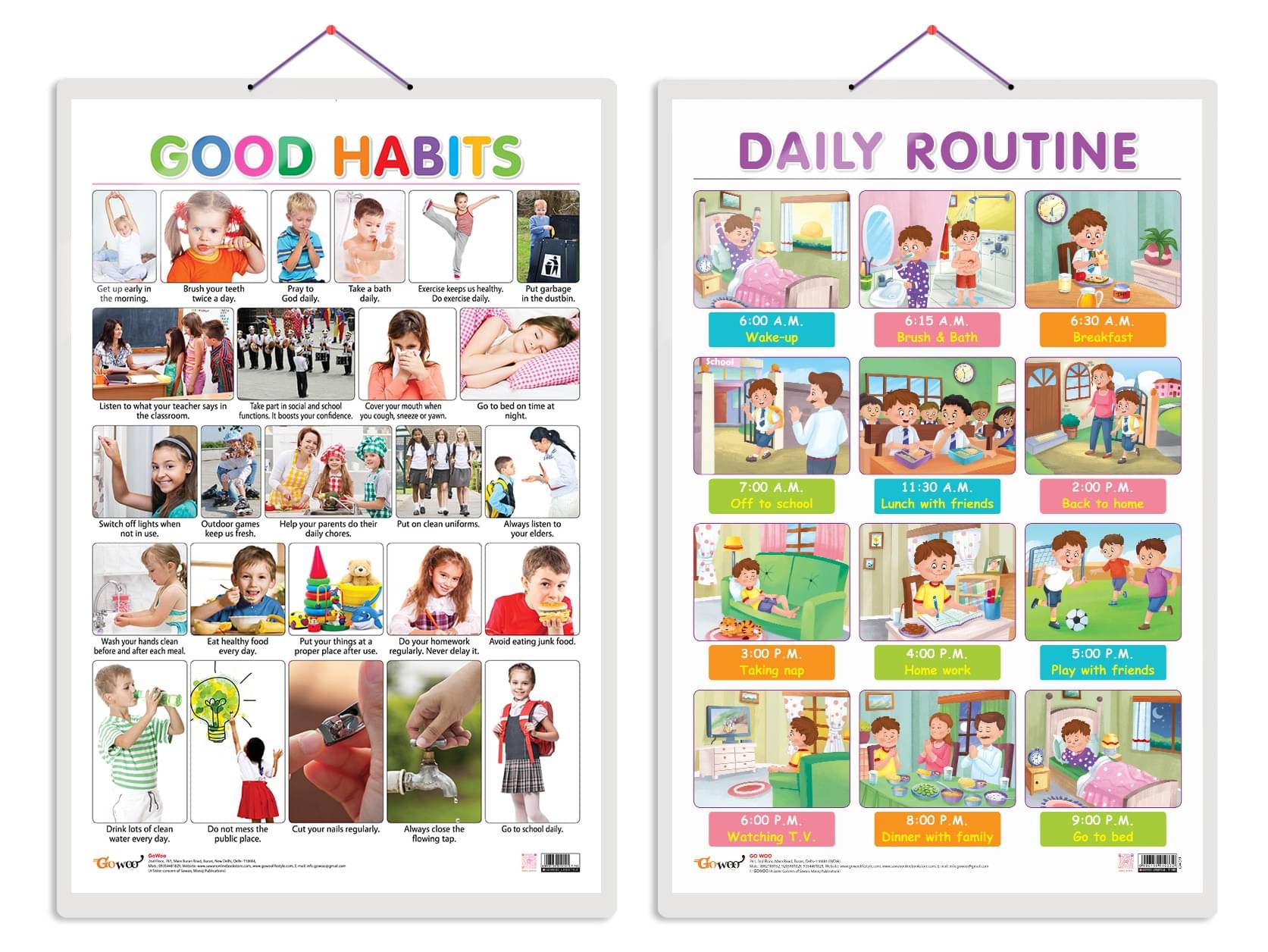    			Set of 2 Good Habits and DAILY ROUTINE Early Learning Educational Charts for Kids | 20"X30" inch |Non-Tearable and Waterproof | Double Sided Laminated | Perfect for Homeschooling, Kindergarten and Nursery Students