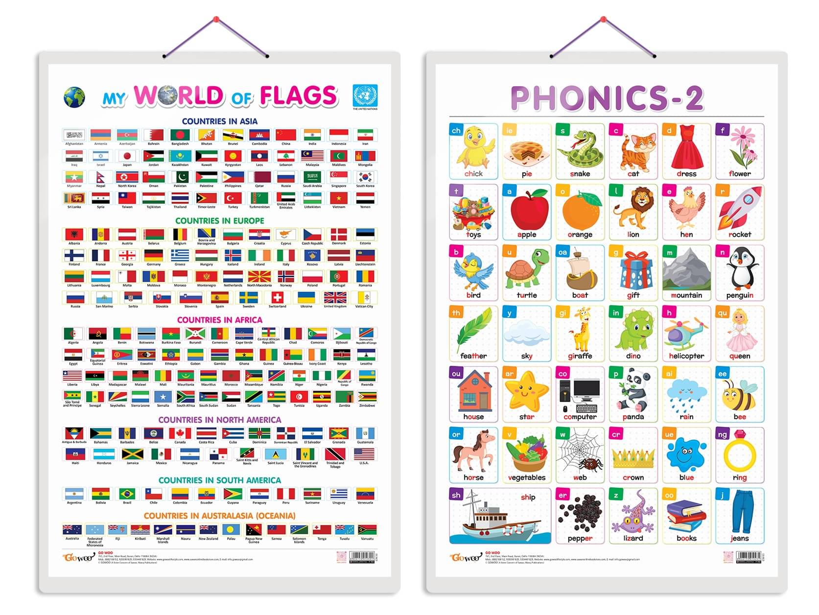 Set of 2 My World of Flags and PHONICS - 2 Early Learning Educational Charts for Kids | 20"X30" inch |Non-Tearable and Waterproof | Double Sided Laminated | Perfect for Homeschooling, Kindergarten and Nursery Students Set of 2 My World of Flags and PHONICS - 2 Early Learning Educational Charts for Kids | 20"X30" inch |Non-Tearable and Waterproof | Double Sided Laminated | Perfect for Homeschooling, Kindergarten and Nursery Students