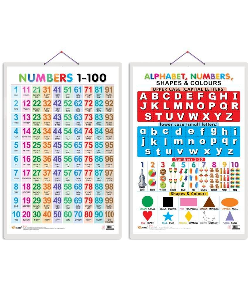 Set of 2 Numbers 1-100 and Alphabet, Numbers, Shapes & Colours Early Learning Educational Charts for Kids | 20"X30" inch |Non-Tearable and Waterproof | Double Sided Laminated | Perfect for Homeschooling, Kindergarten and Nursery Students Set of 2 Numbers 1-100 and Alphabet, Numbers, Shapes & Colours Early Learning Educational Charts for Kids | 20"X30" inch |Non-Tearable and Waterproof | Double Sided Laminated | Perfect for Homeschooling, Kindergarten and Nursery Students