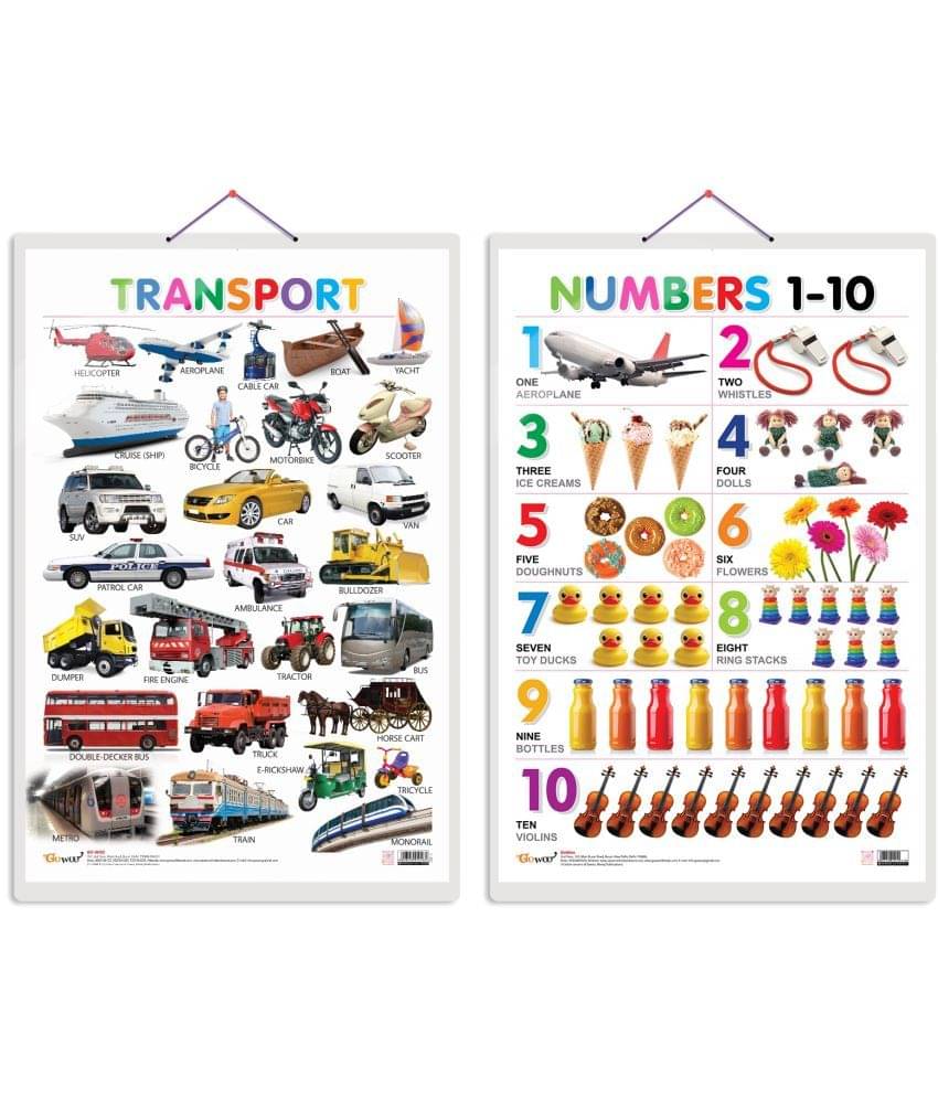 Set of 2 Transport and Numbers 1-10 Early Learning Educational Charts for Kids | 20"X30" inch |Non-Tearable and Waterproof | Double Sided Laminated | Perfect for Homeschooling, Kindergarten and Nursery Students Set of 2 Transport and Numbers 1-10 Early Learning Educational Charts for Kids | 20"X30" inch |Non-Tearable and Waterproof | Double Sided Laminated | Perfect for Homeschooling, Kindergarten and Nursery Students