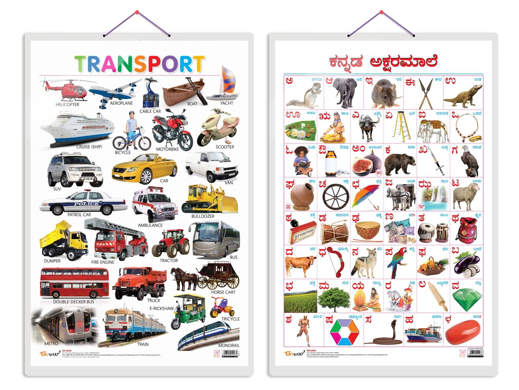     			Set of 2 Transport and Kannada Alphabet Early Learning Educational Charts for Kids | 20"X30" inch |Non-Tearable and Waterproof | Double Sided Laminated | Perfect for Homeschooling, Kindergarten and Nursery Students