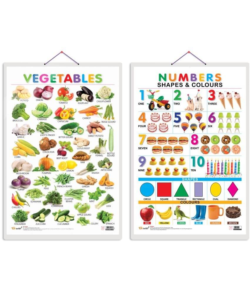 Set of 2 Vegetables and Numbers, Shapes & Colours Early Learning Educational Charts for Kids | 20"X30" inch |Non-Tearable and Waterproof | Double Sided Laminated | Perfect for Homeschooling, Kindergarten and Nursery Students Set of 2 Vegetables and Numbers, Shapes & Colours Early Learning Educational Charts for Kids | 20"X30" inch |Non-Tearable and Waterproof | Double Sided Laminated | Perfect for Homeschooling, Kindergarten and Nursery Students