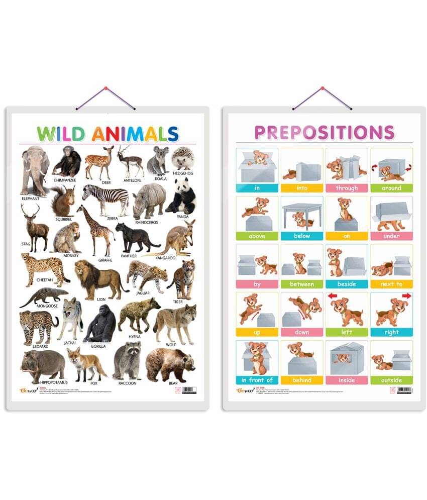 Set of 2 Wild Animals and PREPOSITIONS Early Learning Educational Charts for Kids | 20"X30" inch |Non-Tearable and Waterproof | Double Sided Laminated | Perfect for Homeschooling, Kindergarten and Nursery Students Set of 2 Wild Animals and PREPOSITIONS Early Learning Educational Charts for Kids | 20"X30" inch |Non-Tearable and Waterproof | Double Sided Laminated | Perfect for Homeschooling, Kindergarten and Nursery Students