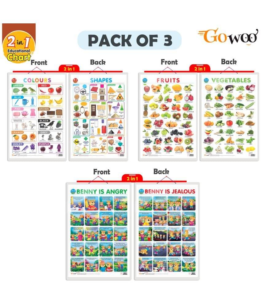 Set of 3 |2 IN 1 COLOURS AND SHAPES, 2 IN 1 FRUITS AND VEGETABLES and 2 IN 1 BENNY IS ANGRY AND BENNY IS JEALOUS Early Learning Educational Charts for Kids Set of 3 |2 IN 1 COLOURS AND SHAPES, 2 IN 1 FRUITS AND VEGETABLES and 2 IN 1 BENNY IS ANGRY AND BENNY IS JEALOUS Early Learning Educational Charts for Kids