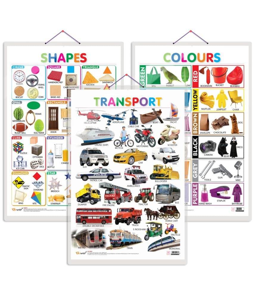 Set of 3 Colours, Shapes and Transport Early Learning Educational Charts for Kids | 20"X30" inch |Non-Tearable and Waterproof | Double Sided Laminated | Perfect for Homeschooling, Kindergarten and Nursery Students Set of 3 Colours, Shapes and Transport Early Learning Educational Charts for Kids | 20"X30" inch |Non-Tearable and Waterproof | Double Sided Laminated | Perfect for Homeschooling, Kindergarten and Nursery Students