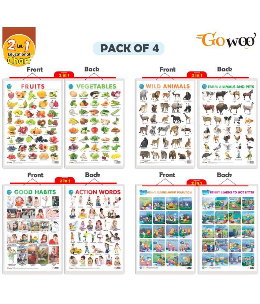 Set of 4 | 2 IN 1 FRUITS AND VEGETABLES, 2 IN 1 WILD AND FARM ANIMALS & PETS, 2 IN 1 GOOD HABITS AND ACTION WORDS and 2 IN 1 BENNY LEARNS ABOUT POLLUTION AND BENNY LEARNS NOT TO LITTER Set of 4 | 2 IN 1 FRUITS AND VEGETABLES, 2 IN 1 WILD AND FARM ANIMALS & PETS, 2 IN 1 GOOD HABITS AND ACTION WORDS and 2 IN 1 BENNY LEARNS ABOUT POLLUTION AND BENNY LEARNS NOT TO LITTER