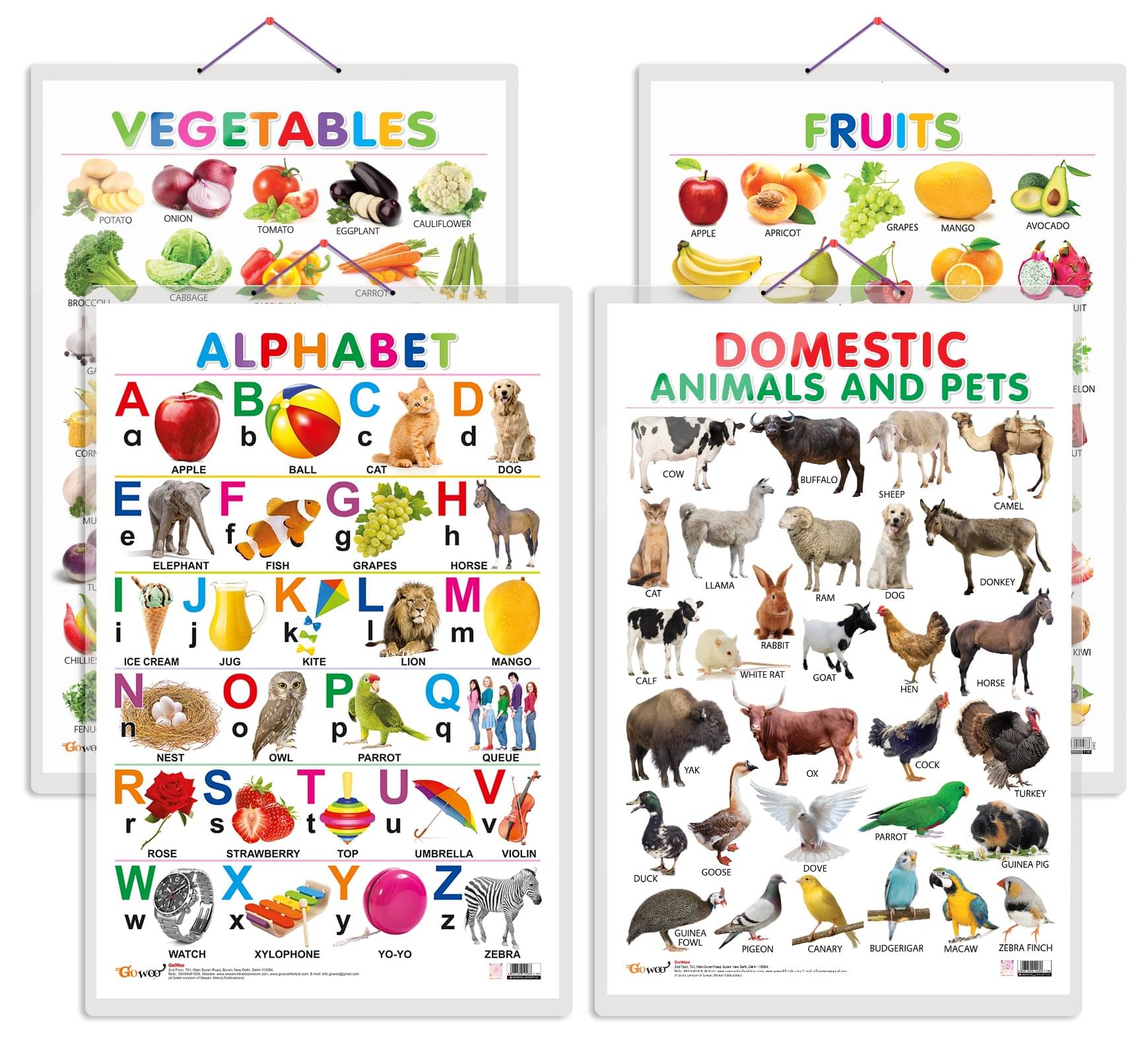 Set of 4 Alphabet, Fruits, Vegetables, Domestic Animals and Pets Early Learning Educational Charts for Kids | 20"X30" inch |Non-Tearable and Waterproof | Double Sided Laminated | Perfect for Homeschooling, Kindergarten and Nursery Students Set of 4 Alphabet, Fruits, Vegetables, Domestic Animals and Pets Early Learning Educational Charts for Kids | 20"X30" inch |Non-Tearable and Waterproof | Double Sided Laminated | Perfect for Homeschooling, Kindergarten and Nursery Students